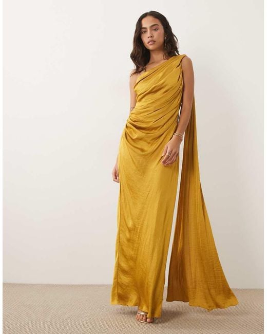 ASOS Metallic One Shoulder Gathered Draped Satin Maxi Dress
