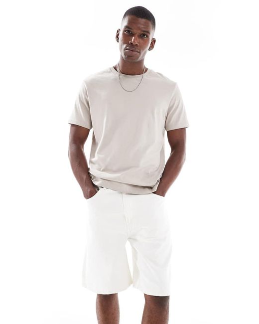 Only & Sons White Fade Loose Fit Denim Shorts for men