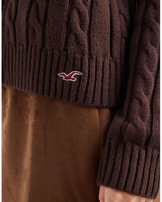 Hollister Brown Y2k Cable Knit Hooded Cardigan