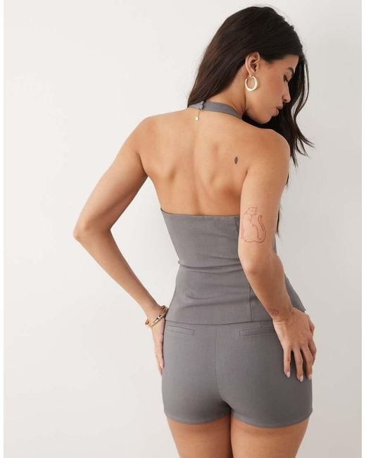 Kaiia Gray Exclusive Tailored Square Halterneck Split Front Top