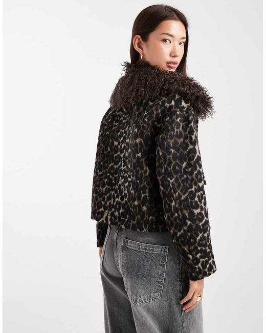 Wednesday's Girl Black Faux Fur Trim Leopard Print Jacket