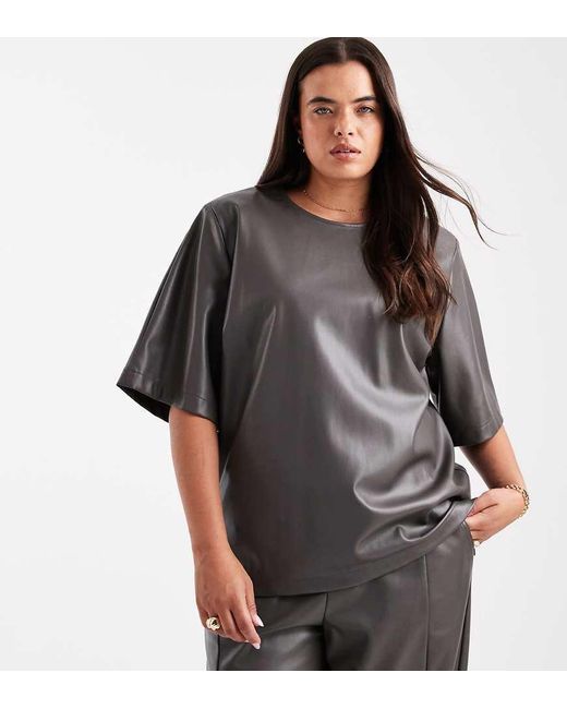 ASOS Gray Curve Faux Leather Oversized Top Co-Ord