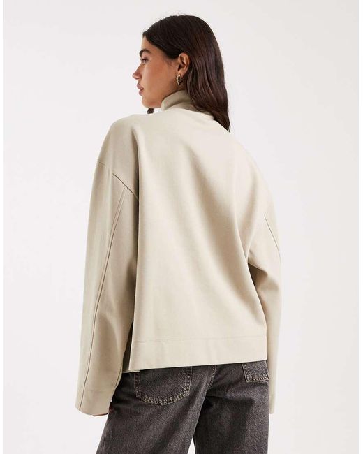 ASOS Natural High Neck Long Sleeve With Zip Top