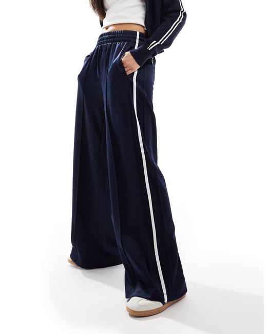 Bershka Blue Wide Leg Piping Detail Sweatpants