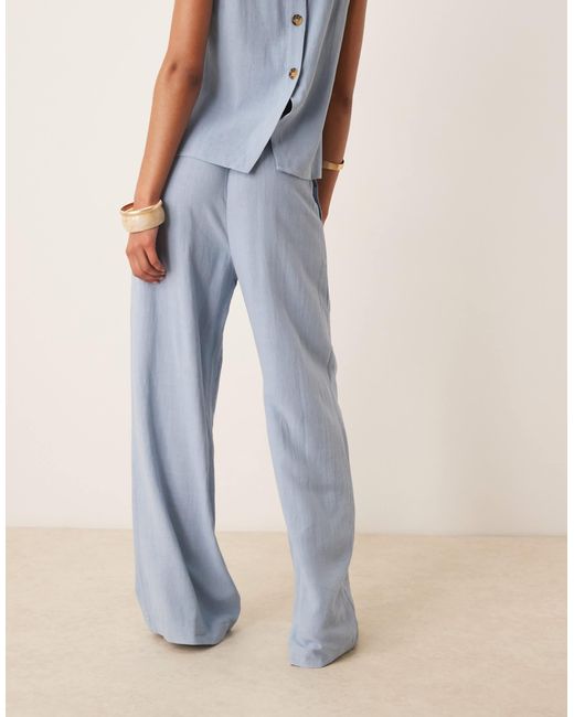 ASOS Blue Pleat Front Wide Leg Trousers With Linen Co-ord