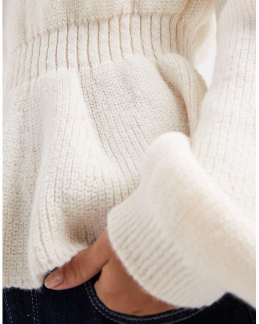 ASOS White Knitted Peplum Jumper With Cinch Waist