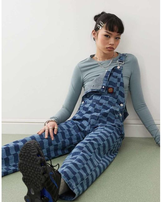 Santa Cruz Denim Tuinbroek Met Logo En Dambordmotief in het Blue