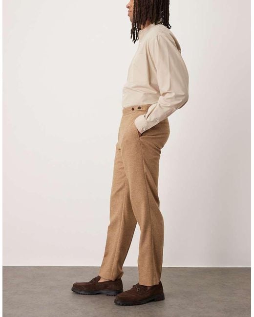 ASOS Natural Smart Straight Leg Wool Blend Trousers for men