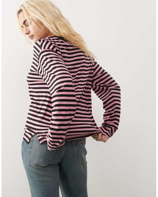 Monki White Striped Long Sleeve Top