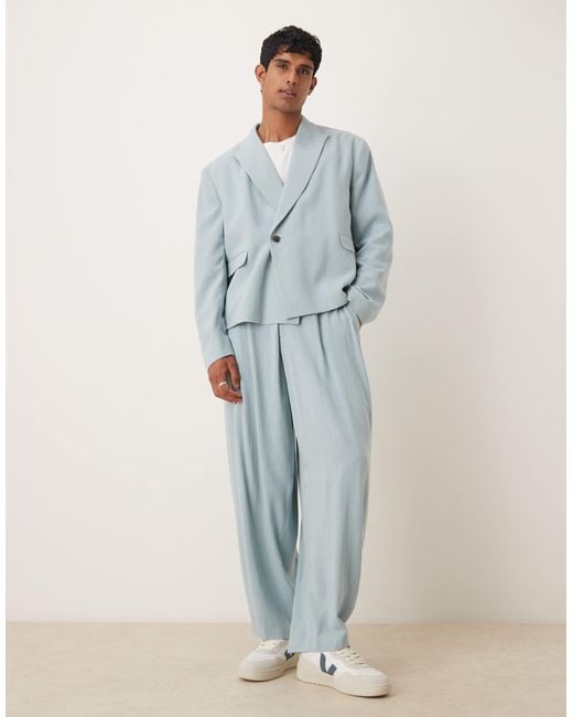 ASOS Blue Boxy Linen Blend Suit Jacket for men