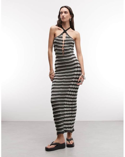 The Ragged Priest Black Texture Maxi Dress With Eyelets