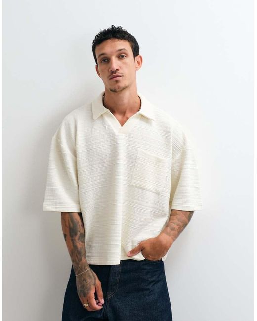 ASOS White Oversized 3/4 Length Sleeve Polo for men