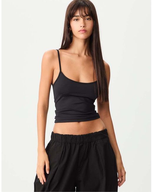 Stradivarius Black Strappy Polyamide Top