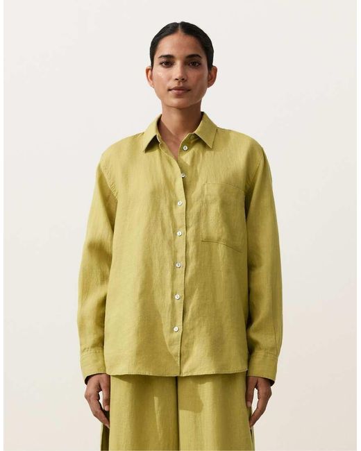 Oysho Green 100% Linen Relaxed Shirt