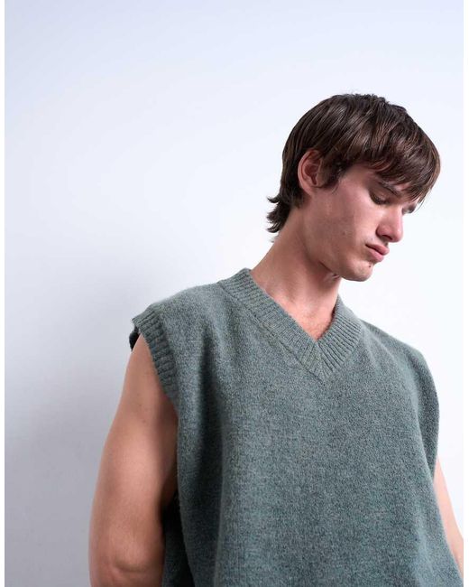 Chaleco Extragrande Con Cuello De Pico De Punto De Topman de hombre de color Gray
