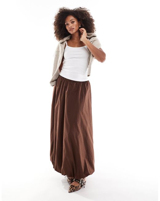 ASOS Brown Poplin Puffball Maxi Skirt