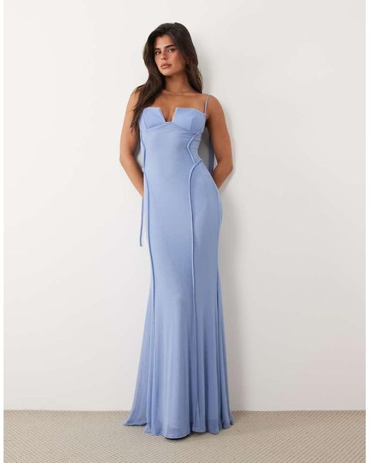 ASOS Blue Mesh Exposed Seams Sculpted Cups Maxi Dress