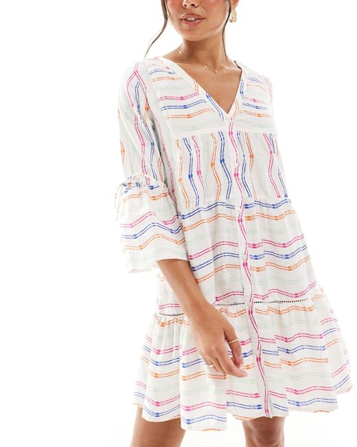 Accessorize White Wavy Print Long Sleeve Beach Cover Up