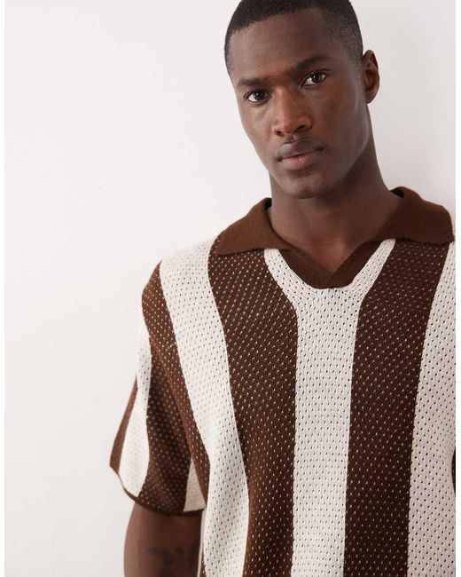 ASOS Natural Oversized Knitted Stripe Notch for men