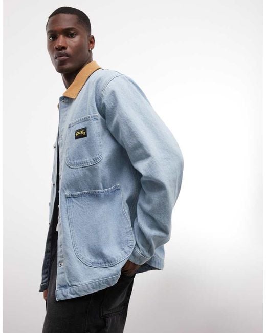 Stan Ray Blue Denim Button Up Utility Style Jacket With Contrast Collar for men