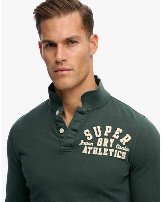 Superdry Green Vintage Athletic Long Sleeve Polo for men