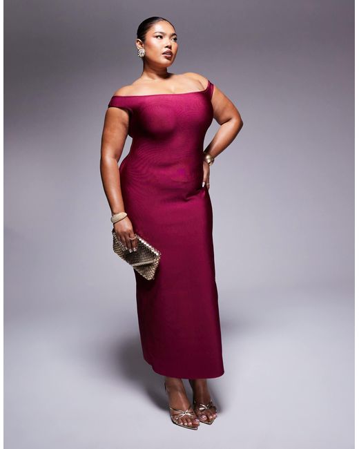 ASOS Red Asos Design Curve Bandage Bardot Midi Dress