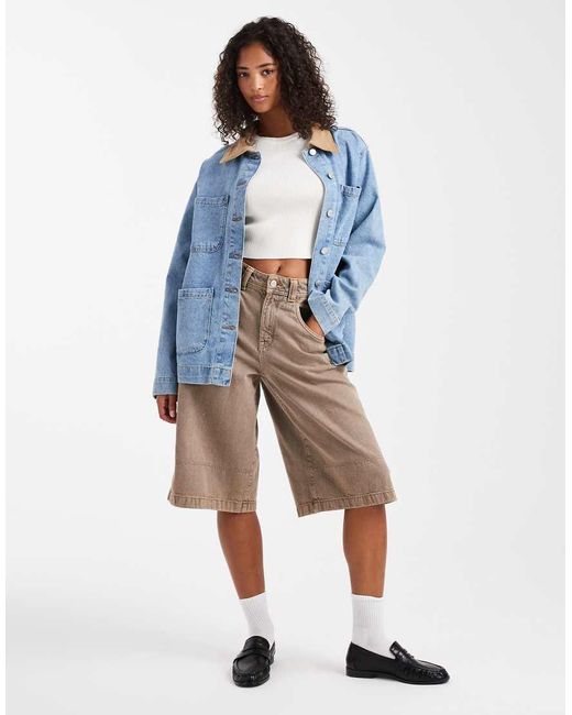 ASOS Blue Denim Barn Jacket With Contrast Collar