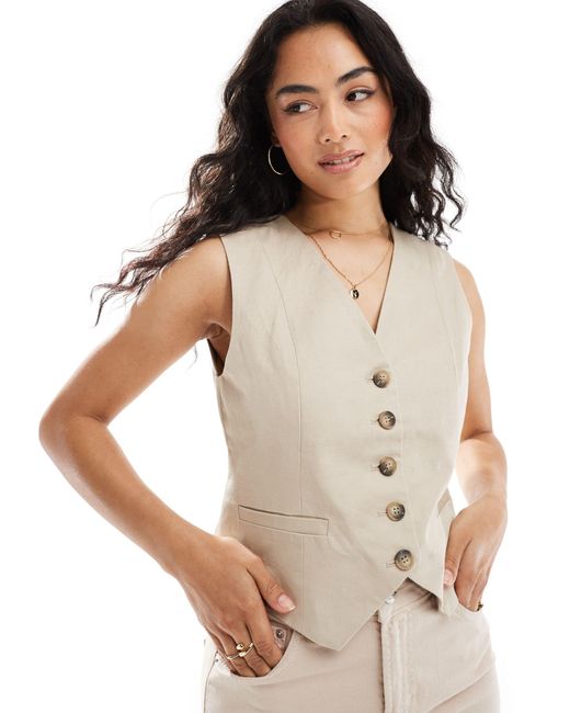 SELECTED White Femme Linen Touch Waistcoat
