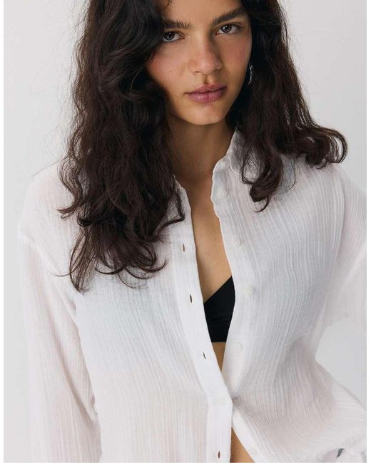 Stradivarius White Basic Double Fabric Shirt