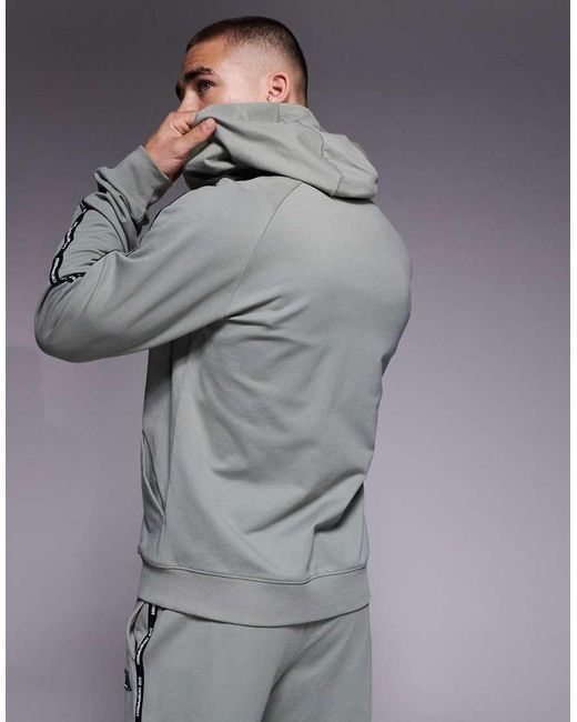 EA7 Gray Armani Zip Hoodie Co-ord With Logo Tape Detail for men