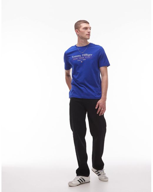 Tommy Hilfiger Blue Centre Stack Linear Logo T-shirt for men