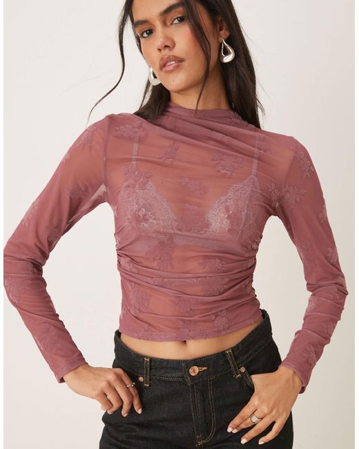 ASOS Red – hochgeschlossenes, langärmliges oberteil aus beflocktem material