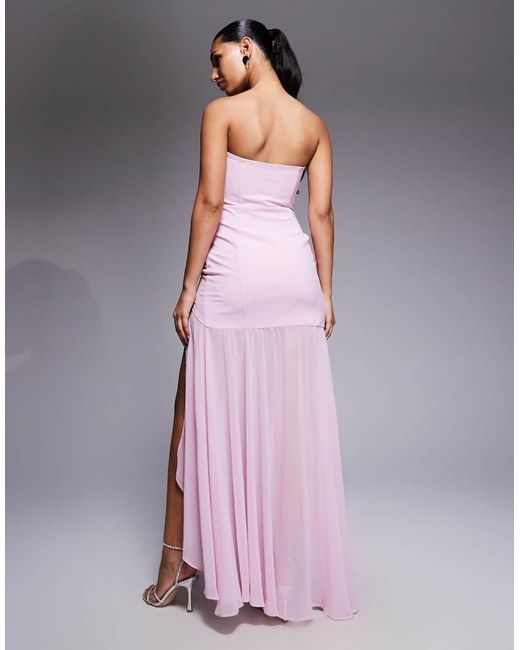 Oh Polly Purple Melina Asymmetric Strapless Fishtail Maxi Dress
