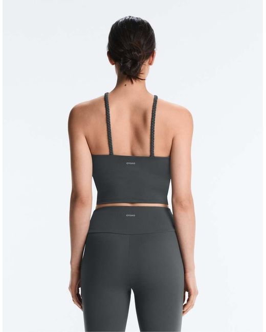 Oysho Gray Comfortlux Braided Halter Tank Top