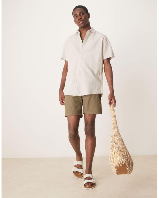 SELECTED Natural Long Sleeve Grandad Collar Linen Blend Shirt for men