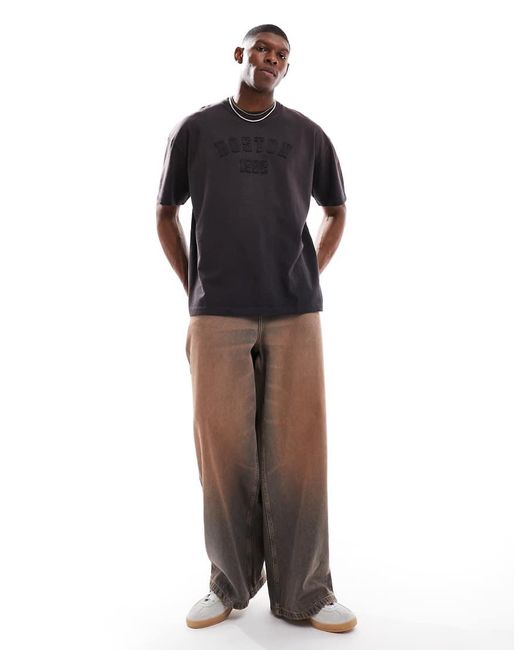 ASOS Oversized T-Shirt Van Zware Stof Met Zak En Applicatie Op De Borst in het Black voor heren