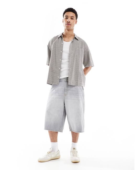 Bershka – skater-fit-jeans-shorts in Gray für Herren
