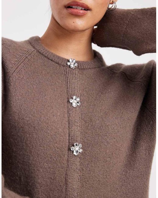 New Look Brown Flower Faux Cardigan Jumper