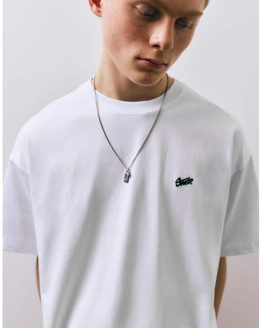 Pull&Bear White Stwd Logo Boxy Oversized T-Shirt for men