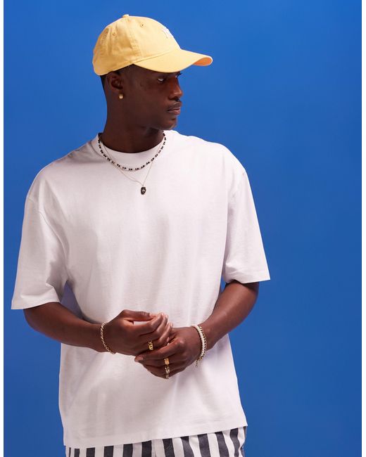 Camiseta blanca extragrande con estampado ASOS de hombre de color Blue