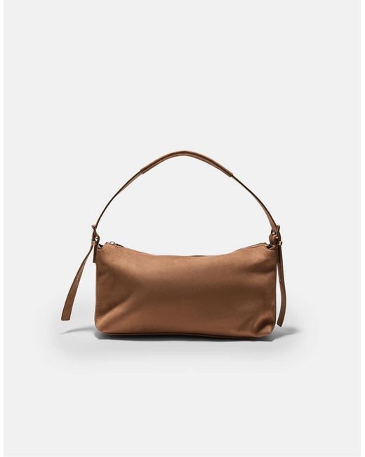 Stradivarius Brown Soft-touch Shoulder Bag With Buckle