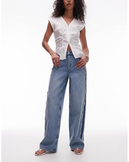 & Other Stories Blue High Waist Wide Denim Jeans With Fray Detail