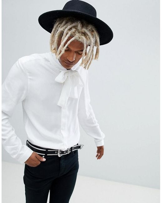 ASOS White Regular Fit Shirt With Pussy Bow for men