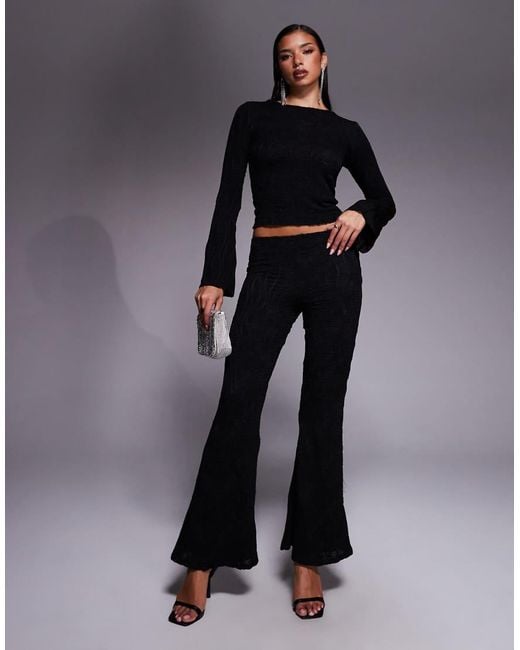 ASOS Black Co-ord Textured Flared Long Sleeve Top