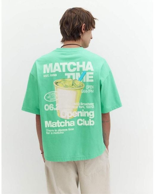 Pull&Bear Green Stwd Matcha Club Graphic T-shirt for men