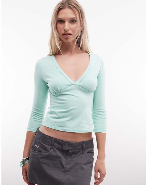 Collusion Green Deep V 3/4 Sleeve Top