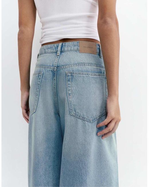 Pull&Bear Blue Pleated Balloon Fit baggy Jeans
