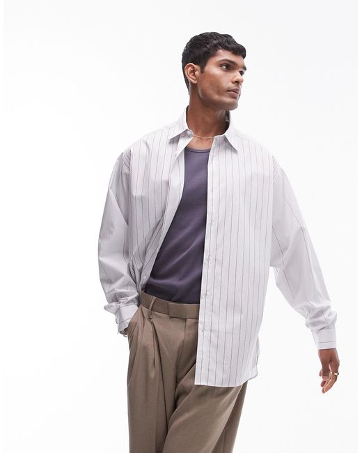 Topman White Long Sleeve Oversized Pin Stripe Shirt for men