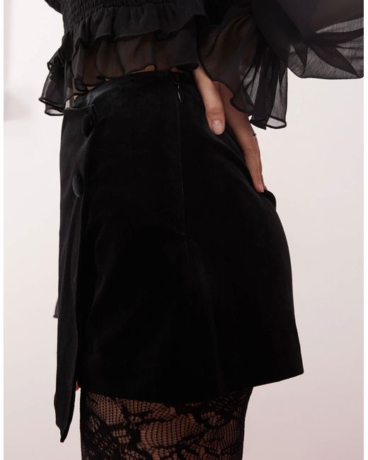 Miss Selfridge Black Velvet Wrap Button Detail Skort