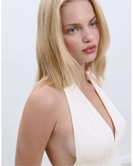 Stradivarius White Gathered Halter Top
